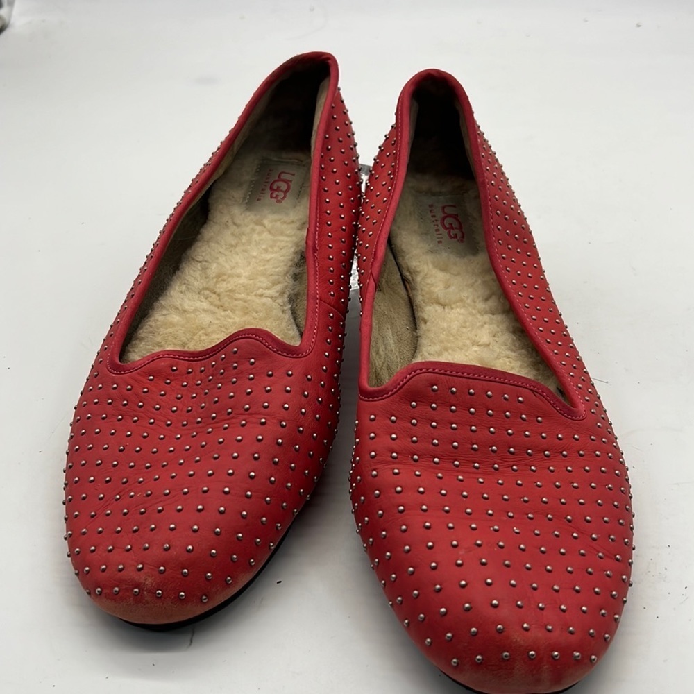 UGG Coral Colored Leather Slippers with Shearling Lining size 11